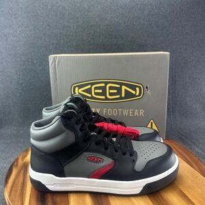 KEEN Utility Overton Mid Gray Black Red Safety Toe Work Boot Men Size 8.5D